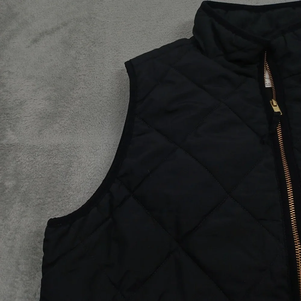 J Crew Vest Womens Large Black‎ Quilted Pockets Full Zip Casual Preppy